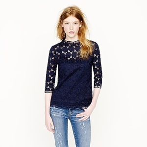 J. Crew Lustre Lace Mockneck Tee